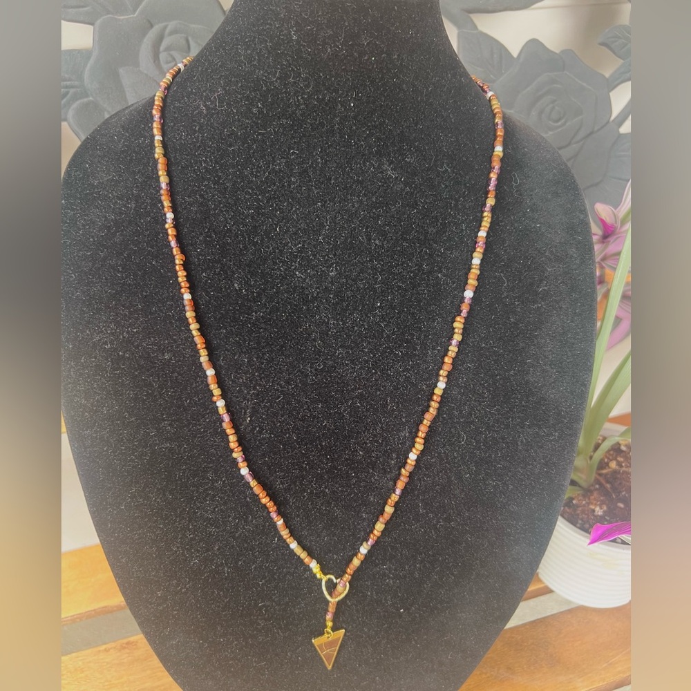 Elegant Brown Lariat Necklace with Gold Pendant